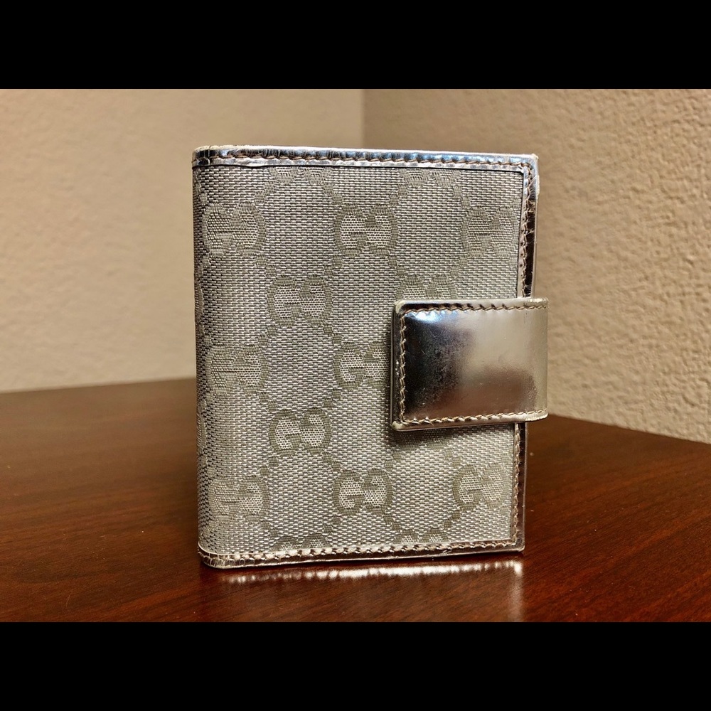 GUCCI Silver Lthr/Cnvs CC Wallet/Coin Purse